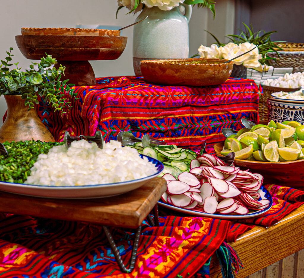 Colorful Cazuelita's dishes prepared for an event